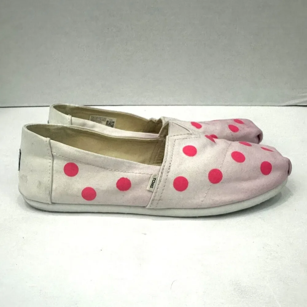 Toms Flats Womens 8.5 Pink & White Polka Dot Classic Alpargata Espadrille Casual